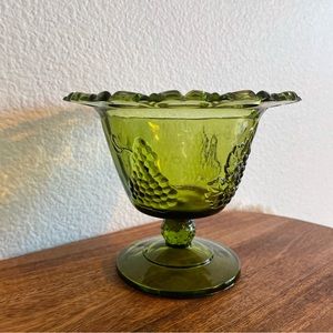 Indiana Green Glass Compote Bowl, emerald green glass bowl